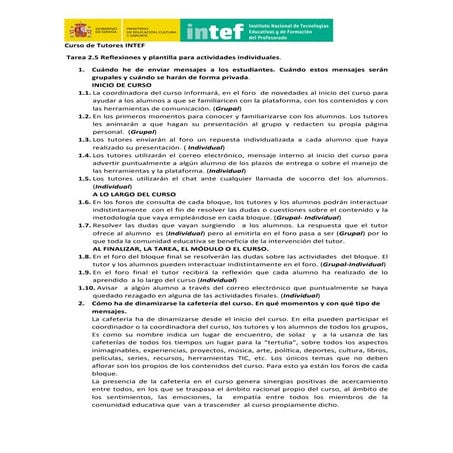 Reflexiones  y plantilla  para actividades individuales. Curso de tutores INTEF.