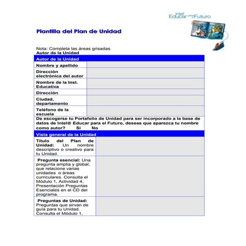 Plantilla plan de unidad ejemplos