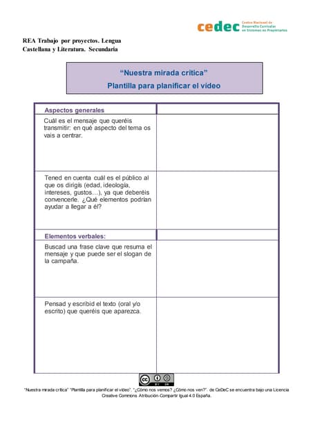 Plantilla para planificar un vídeo ...