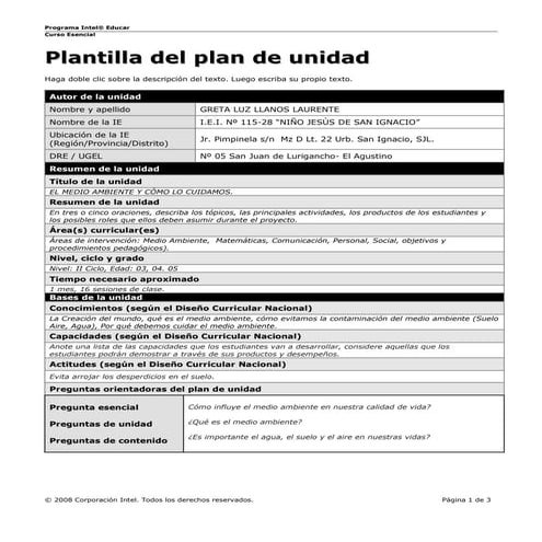 Plantilla plan unidad