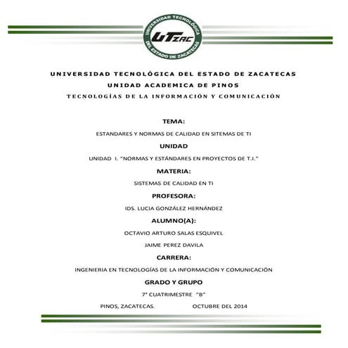 Plantilla trabajo final estandares de calidad de TI.