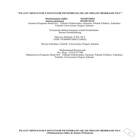 Plant miniatur conveyor penimbang buah melon berbasis plc