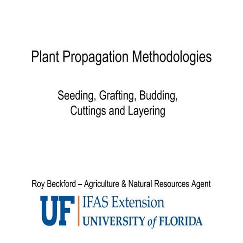 Plant propagation methodologies