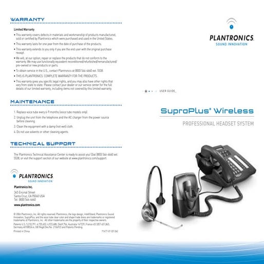 Plantronics supraplus wireless user guide