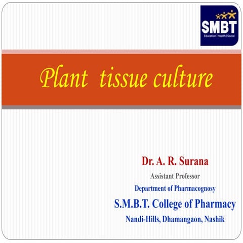 Plant tissue culture Pharmacy