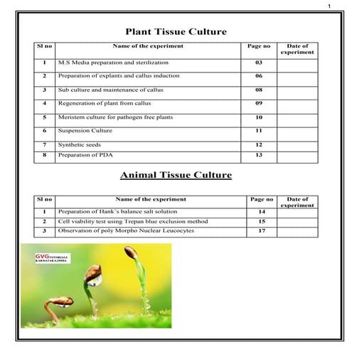 Plant tissue culture & animal tissue culture practical experiments