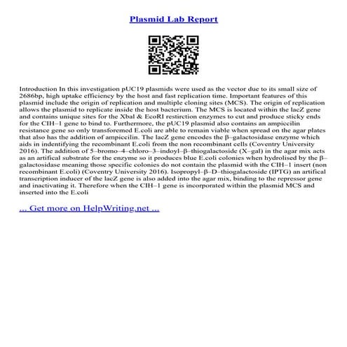 Plasmid Isolation Lab Report | DOCX