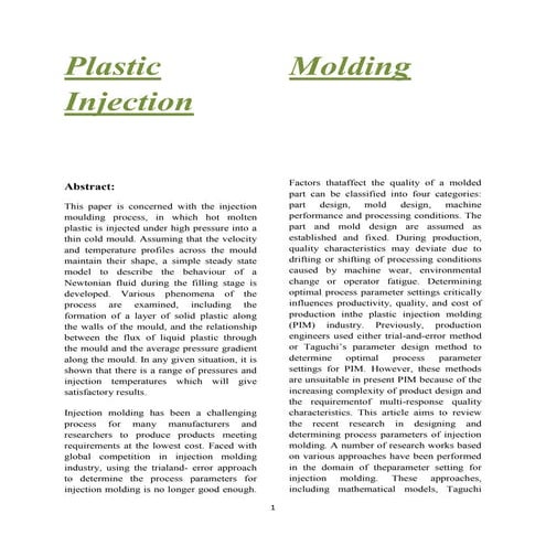 Plastic injection molding