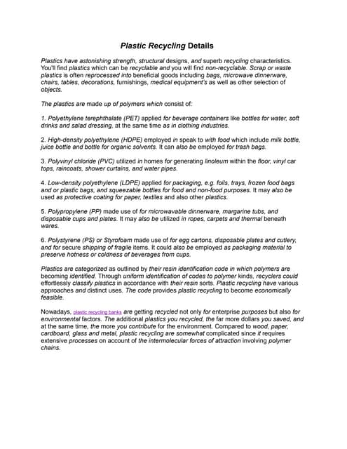 Plastic recycling number | PDF