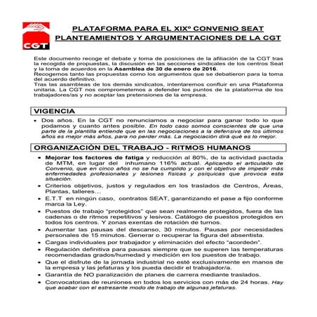 Plataforma CGT pel XIX conveni SEAT