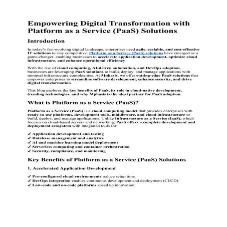 Empowering Digital Transformation with Platform as a Service (PaaS) Solutions