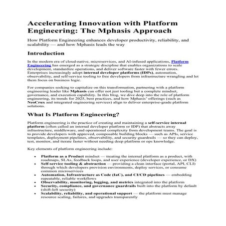 Accelerating Innovation with Platform Engineering: The Mphasis Approach