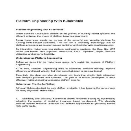 Roi Esolutions , Platform Engineering With Kubernetes