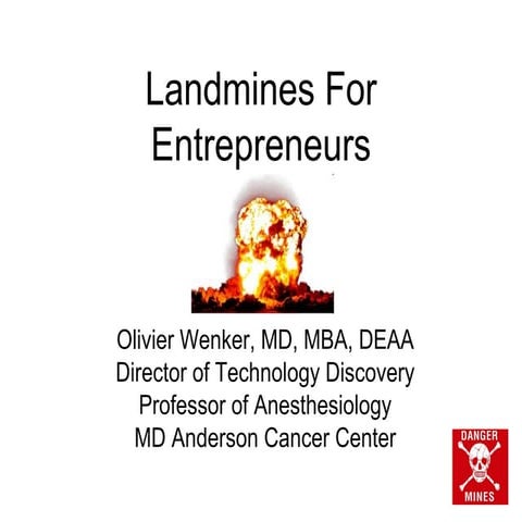 Landmines for Entrepreneurs with Olivier Wenker, MD, MBA, DEAA
