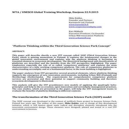 Ilkka Kakko & Kari Mikkelä: ”Platform Thinking within the Third Generation Sc...