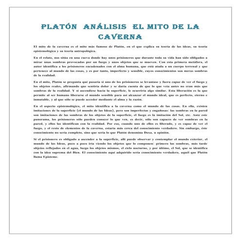 PlatóN  AnáLisis  El Mito De La Caverna
