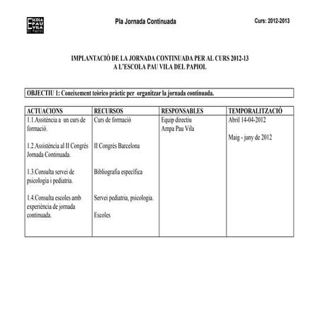 Pla treball jornada continuada 12 13