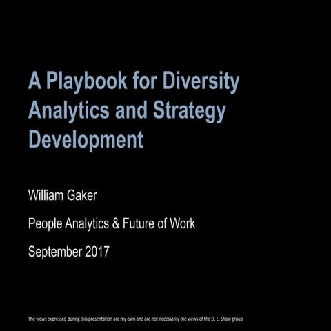 A Playbook for Diversity Analytics and Strategy Development