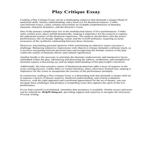 Play Critique Essay. Anderson University, SC