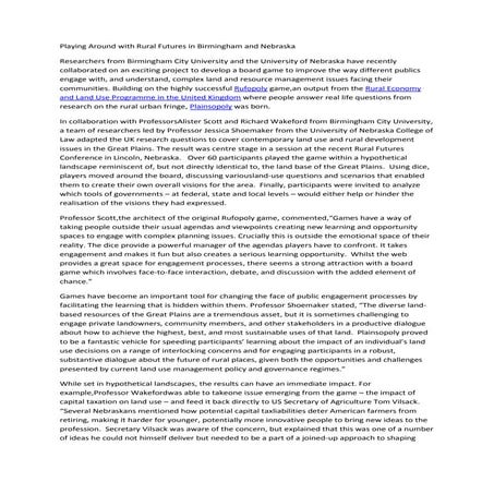 Playing around with rural futures in Birmingham and Nebraska