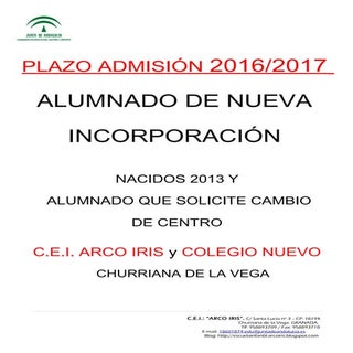 Plazo admisión alumnado de nueva in...