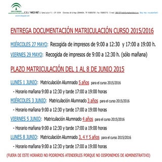 Plazos matriculacion 2015 2016