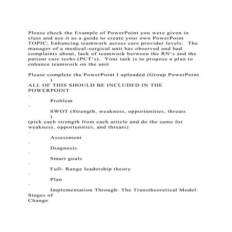 Please check the Example of PowerPoint you were given in class and