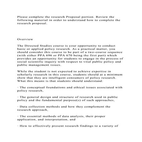 Please complete the research Proposal portion. Review the following .docx