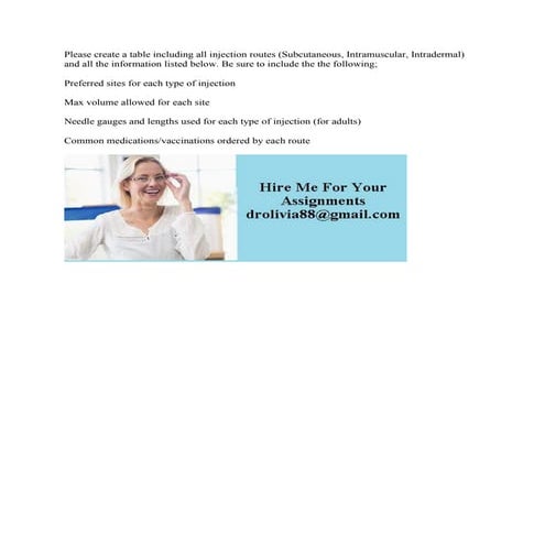 Please create a table including all injection routes (Subcutaneous- In.pdf