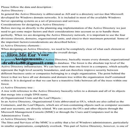 Please follow the data and description Active Directory In gen.pdf