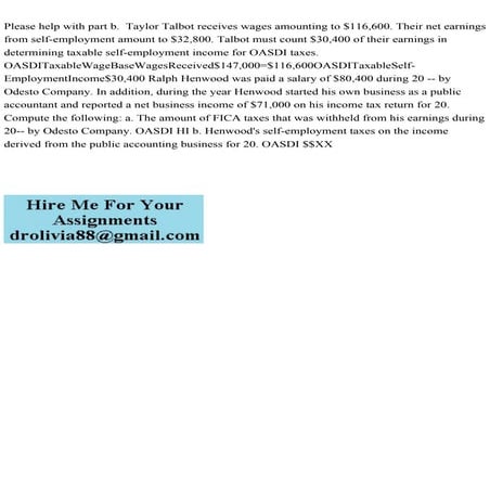 Please help with part b.  Taylor Talbot receives wages amounting to .pdf