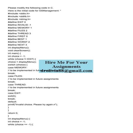 Please modify the following code in C Here is the initial c.pdf