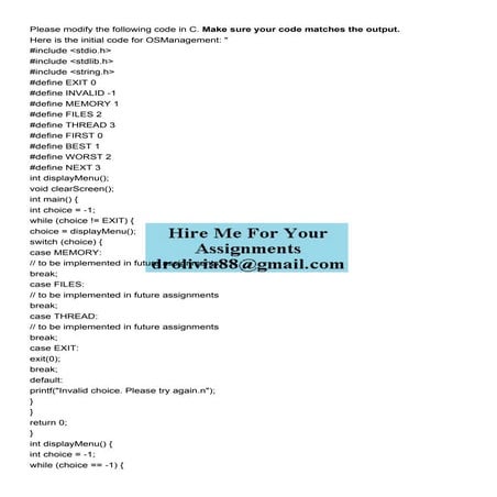 Please modify the following code in C Make sure your code m.pdf