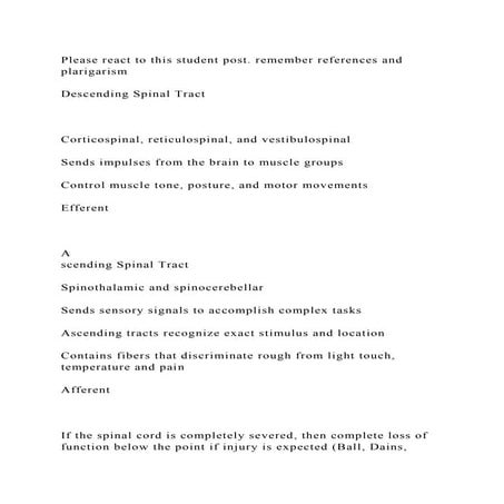 Please react to this student post. remember references and plarigari.docx