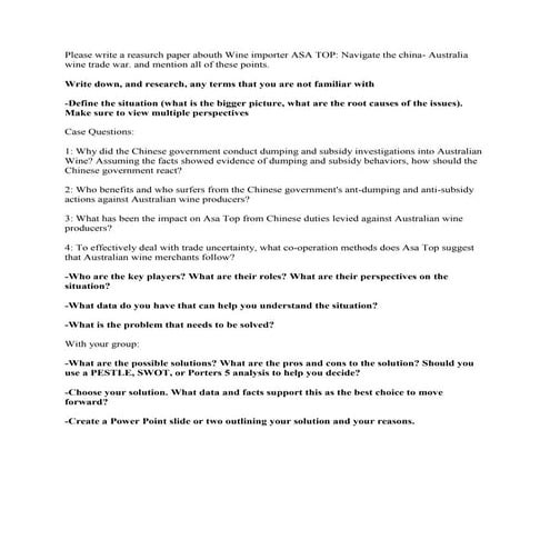 Please Write A Reasurch Paper Abouth Wine Importer ASA TOP Navigate T docx Please Write A Reasurch Paper Abouth Wine Importer ASA TOP Navigate T docx
