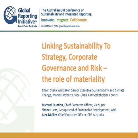@GRIAusConf_Plenary: Linking Sustainability to Strategy, Corporate Governance...
