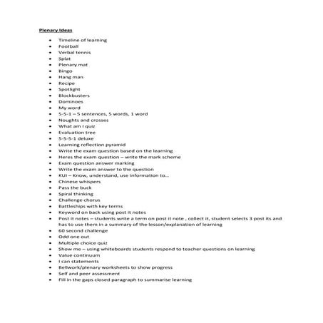 Plenary ideas