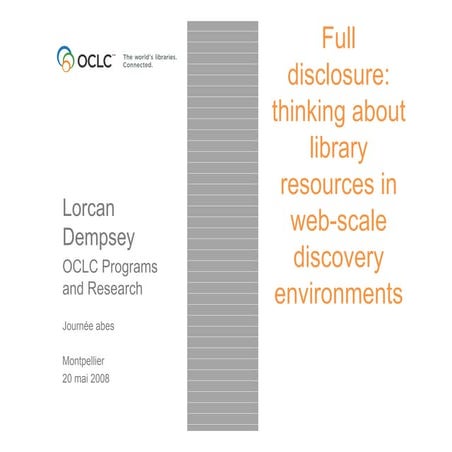 Jabes 2008 - Conférence inaugurale, la grande révélation : penser les ressour...