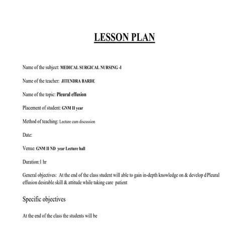 Pleural effusion medical surgical nursing in lesson plan pdf Jitendra ...