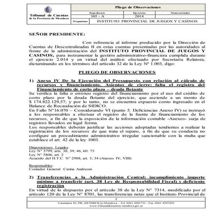Informe del Tribunal de Cuentas sobre la situación del Casino | PDF