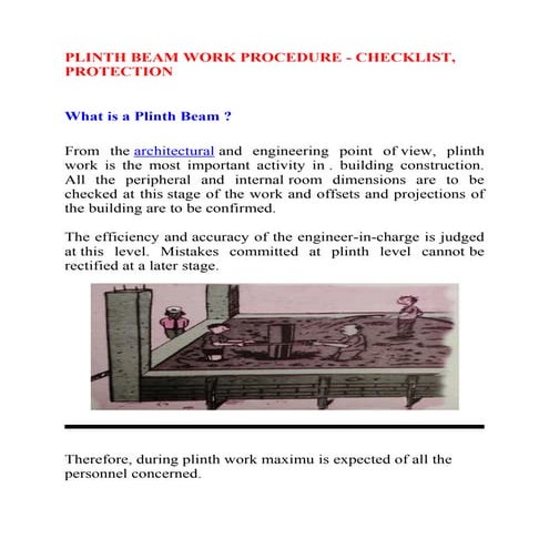 Plinth beam work procedure - checklist, protection