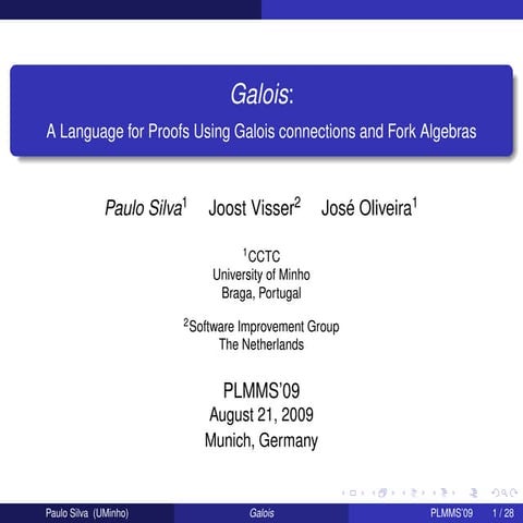 Galois: A Language for Proofs Using Galois Connections and Fork Algebras
