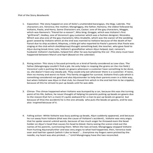 Plot of the story beadworks