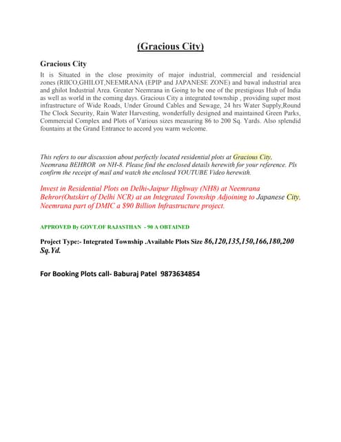 Plots in neemrana behror,nh8 