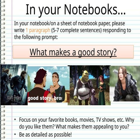 Storytelling presentation covering Plot, theme, & conflict