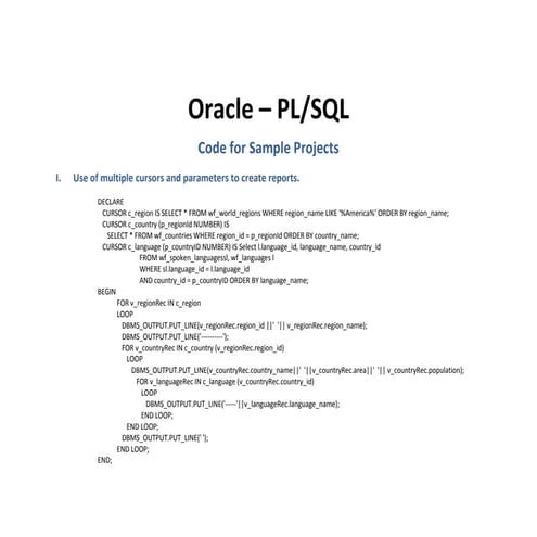 PL/SQL Code for Sample Projects | DOCX | Databases | Computer Software ...