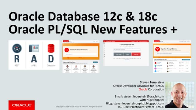 Oracle PL/SQL 12c and 18c New Features + RADstack + Community Sites
