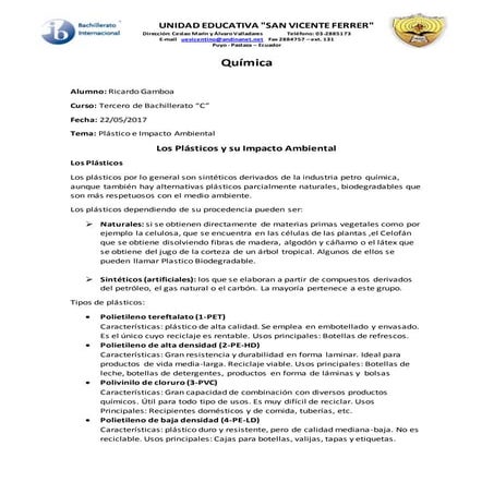 Plásticos y su impacto ambiental