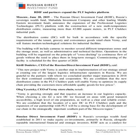 RDIF and partners expand the PLT logistics platform