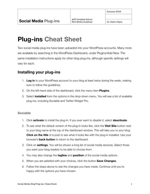 Plug Ins Cheat Sheet